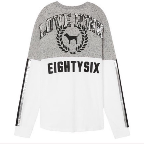 VS PINK Sequin Bling Varsity V-Neck Tee - Picture 6 of 6